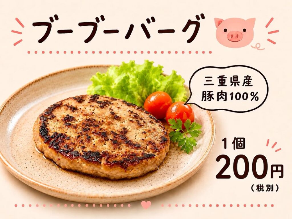 新発売✨三重県産豚肉100%使用「ブーブーバーグ」🐷
